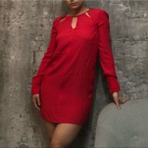 Fire red cut-out long sleeve mini dress